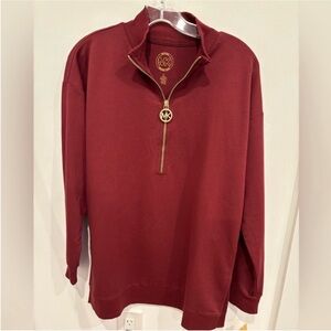 MICHAEL Michael Kors NEW Half Zip Cranberry Pullover Long Sleeve Gold Womens S